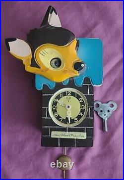 Vintage Walt Disney Productions Bambie Wall Clock Moving Eyeball RARE