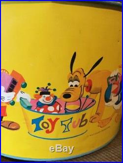 Vintage Walt Disney Productions Litho Picture Metal Toy Tub Mickey Minnie Pluto
