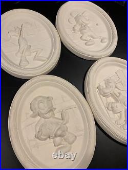 Vintage Walt Disney Productions Mickey Goofy Character 9x12 Ceramic Oval Plaques