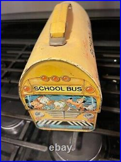 Vintage Walt Disney School Bus Lunch Box with Thermos