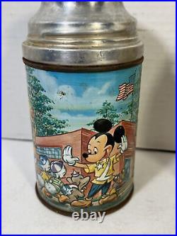 Vintage Walt Disney School Bus Metal Lunch Box Thermos Bottle Yellow Dome
