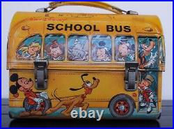 Vintage Walt Disney School Bus Metal Lunch Box with Thermos