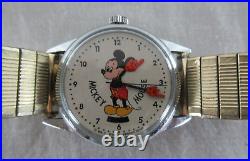 Vintage Walt Disney Sideways Mickey Mouse Mechanical Wind Up Wrist Watch RARE