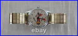 Vintage Walt Disney Sideways Mickey Mouse Mechanical Wind Up Wrist Watch RARE