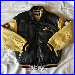 Vintage Walt Disney World 2001 Black/Beige 100% Leather Bomber Jacket L