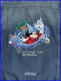Vintage Walt Disney World FANTASIA MICKEY MOUSE Denim Jean Jacket, Men 3XL NEW