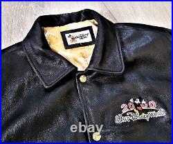 Vintage Walt Disney World Leather Bomber Jacket Vtg 2000 Y2K Varsity Coat Mens L