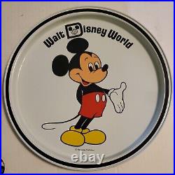 Vintage Walt Disney World Souvenir lot, 2 Round Metal Trays & ceramic figure 9