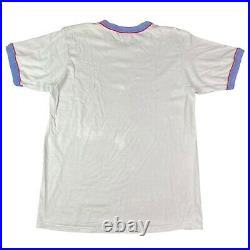 Vtg 80s Walt Disney World Mens Ringer T Shirt Space Mountain White Blue Large