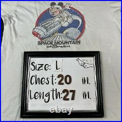 Vtg 80s Walt Disney World Mens Ringer T Shirt Space Mountain White Blue Large