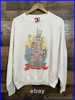 Vtg 90s Walt Disney World 25th Anniversary White Sweatshirt Sz M Genie Mickey