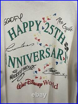 Vtg 90s Walt Disney World 25th Anniversary White Sweatshirt Sz M Genie Mickey