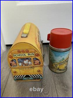 Walt Disney School Bus Workman Dome Lunch Box Vintage Metal W Thermos