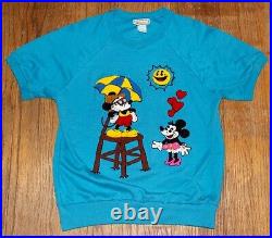 Walt Disney Sunday Comics vintage chenille Mickey and Minnie Mouse top L