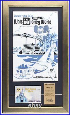 Walt Disney World 16x27 Custom Framed Print Display With Vintage Parking Pass