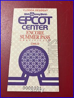 Walt Disney World Epcot CENTER ENCORE SUMMER PASS 1993 (sample) Vintage Rare