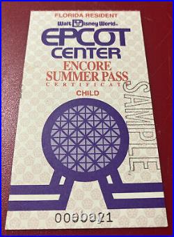Walt Disney World Epcot CENTER ENCORE SUMMER PASS 1993 (sample) Vintage Rare