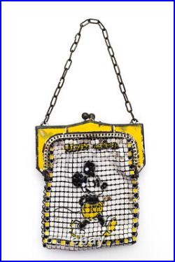 Whiting & Davis Womens Vintage Walt Disney Mickey Mouse Mesh Purse Yellow White